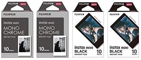 Fujifilm Instax Mini Instant Film 4-Пакет пакет сет, монохроматски + црна рамка 90 8 70 7S 50S 25 300 печатач за камера SP-1