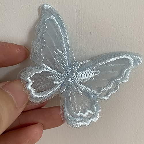 12 парчиња чипка од чипка од пеперутка, органза пеперутка закрпи чипка ткаенина вез за шиење чипка чипка DIY занаетчиски декор за пеперутка