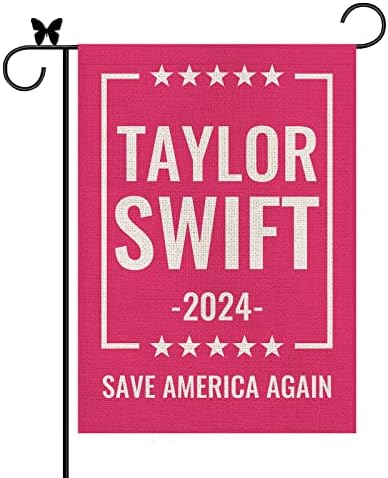 Тејлор 2024 Градинарско знаме розово музичар знаме Вертикално двострано 12,5 x 18 инчи Смешна забава Свифт банер за затворен и декор на
