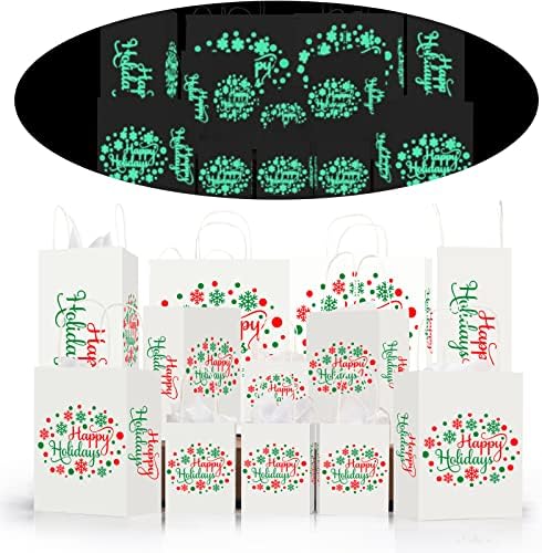 Обами сјај во темната торба за подароци со креативни светлечки среќни празници дизајн, 24 парчиња вклучуваат 12 торби за хартија