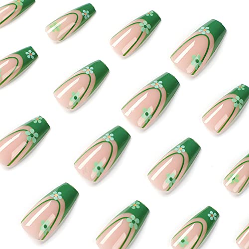 Ден На Свети Пастрик Притиснете На Ноктите Зелени француски Совети Со Средна Должина Ковчег Лаки Шамрок Лажни Нокти Залепете На Ноктите