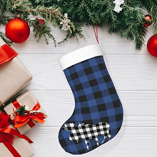 Силинана Бафало карирана лос грамара сина црна кадифен божиќни чорапи, Божиќни чорапи, висечки украси Кенди за подароци за бонбони