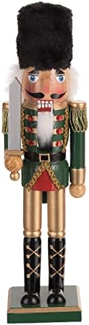 Еден празник начин 15-инчен зелено и златно дрво кралски војник оревчери Божиќни фигурини-Декоративна дрвена Божиќ фигура табела за мантил