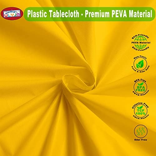Партија Улјаја жолти чаршафи пластика за тркалезни маси 2-пакувања масички за еднократна употреба 84 Сончеви сончеви жолти табели за страници
