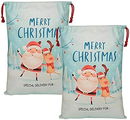 Двоју Голема Персонализирана Вреќа За Дедо Мраз, Платнена Торба За Подароци со Врвка за Влечење 27,6х 19,7 2 Пакување