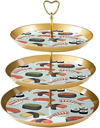 Прикажи за тесто со 3 нивоа за колово за сервисирање, суши шема на кула на кула, држач за кула, десерт за тесто од чај