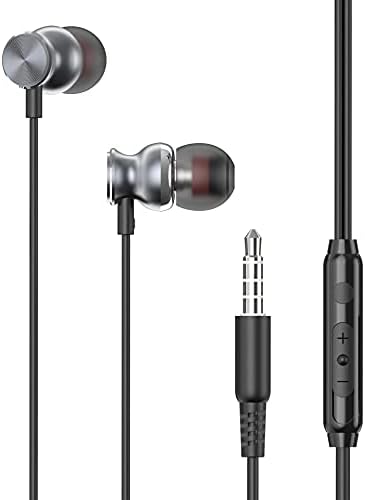 Жични слушалки Hi -Fi звучни слушалки за рацете на микрофонски слушалки метални ушни уши во ушите што се компатибилни со Samsung Galaxy