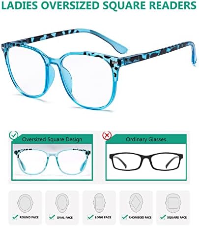 Очила за очи за читање на очила - 4 пакувања со големи квадратни читатели за жени +1,75