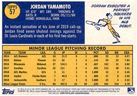 2019 Топс Херитиџ малолетни лица #57 Jordanордан Јамамото РЦ Дебитант acksексонвил umамбо ракчиња Бејзбол Трговска картичка