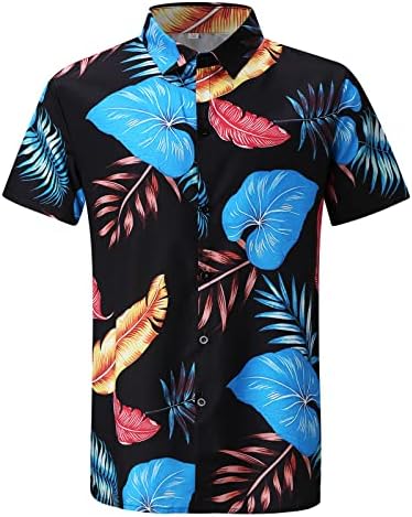 Божиќни јакни на Wybaxz за мажи кошули кратки обични машки ракави плажа блуза пролетна мода лето печатени врвни мажи