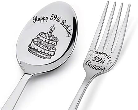 Среќна 50 -та роденденска лажица и вилушка подароци врежана лажица и вилушка Персонализирани роденденски подароци за татко мајка дедо баба семејни