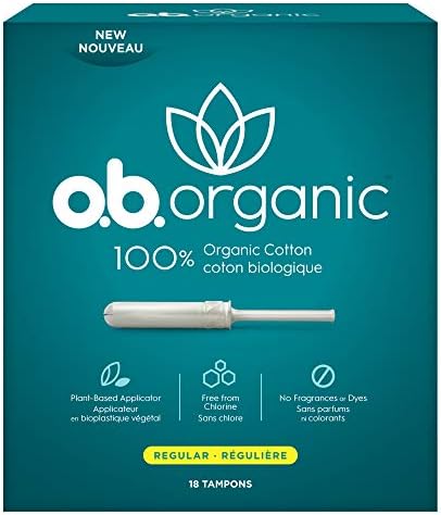 О.Б. Органски тампони со нов апликатор базиран на растенија*, органски памук, редовен, 18 брои