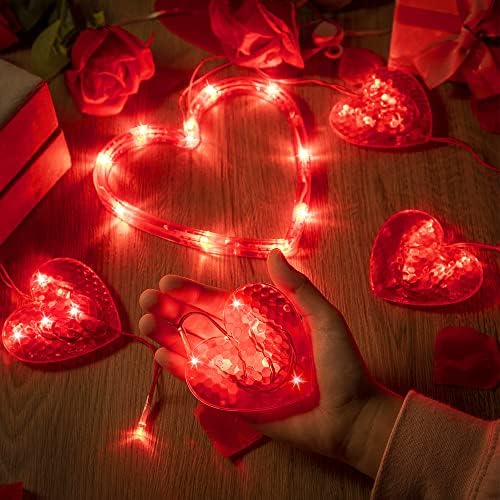 8 режим Денот на в Valentубените на прозорецот на в Valentубените, светло 5 црвени срца светла за позадини за задните светла за отворено затворено