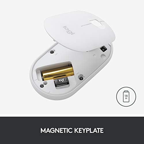 Logitech безжичен глушец од камчиња, Bluetooth или 2,4 GHz со USB мини -приемник, тивок, тенок компјутерски глушец со тивок клик за лаптоп/тетратка/компјутер/мак