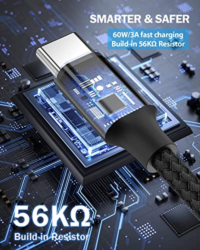 Ugetus USB C до USB C кабел 60W/3A [2-Pack 3,3ft], Брзо полнење тип-C кабел компатибилен со Samsung Galaxy S23 S22/Z Fold/Z
