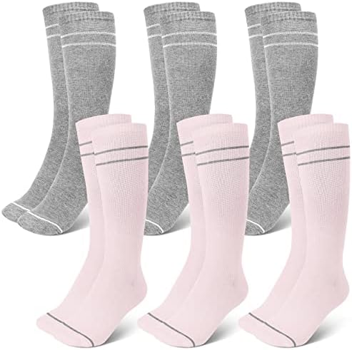 6 Пара Породилни Компресивни Чорапи 20-30 Mmhg Циркулација Поддршка Чорапи Компресија Чорапи За Жени Бременост, Розова и Сива Боја
