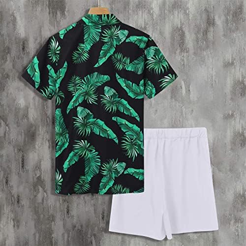 Облека со 2 парчиња облека за мажи плус големина гроздобер хавајски кошула и кратки комплети Тропски хаваи спортски тренер за облека за