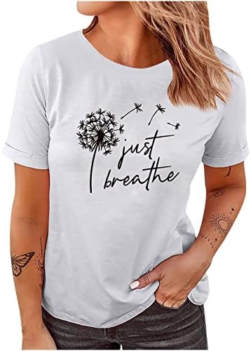 Само дишете глуварче графичка симпатична маица, женска буква, печатено кратки ракави манчиња, обични спортови врвови летна блуза