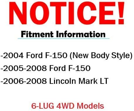 Детроитска оска - 4WD 6 -LUG ROTORS ARD & REAR DISC ROTORS + Замена на влошки за сопирачки за сопирачките за Ford F -150 LINCOLN