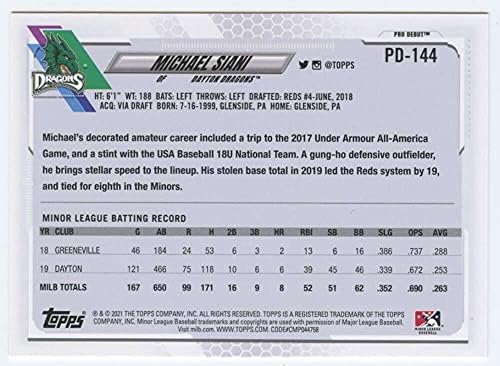 2021 Топс Про деби PD-144 Michael Siani Dayton Dragons RC RC Rackie Baseball Trading Card