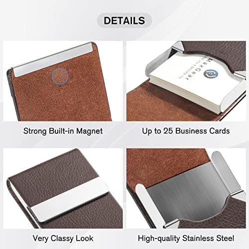 Држач на деловна картичка Maxgear, PU кожени деловни картички за џебни картички за мажи или жени, држач за картички со метални тенок име РФИД