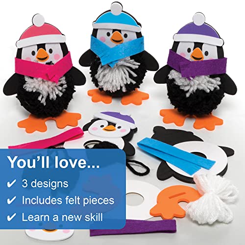 Комплети за декорација на пенгвинот Бејкер ФЕ835 Пингвин Пом - Пакет од 3, Божиќни занаети, пом пом украси за децата да прават,