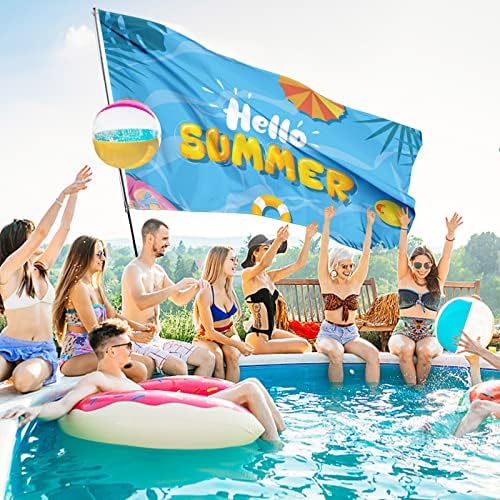 Здраво летно знаме 3x5 ft Банер за базени украси за базени со двојно печатено заднини, двор, знак за тропски забави, одморен хавајски