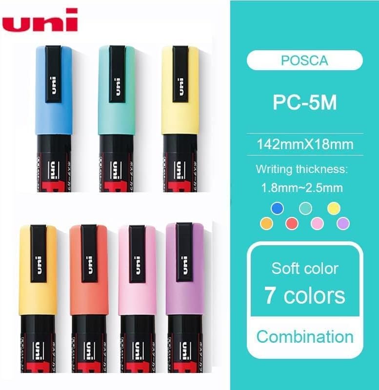 Уни Пока маркери за бојадисување - меки бои, сет од 8, среден врв, 2,5 мм