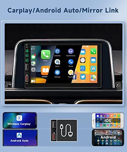 Двоен Din Car Stereo Car Radio CarPlay, Rimoody 7 -инчен екран на допир со автомобил со автомобил со Bluetooth FM Radio Mirror Link