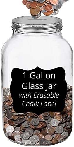 Тегла со голема банка за возрасни - Giant One Glason Glass Piggy Bank за возрасни со сребрена метална метална капаче, чиста тегла за