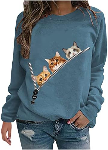 Врвови за печатење на животни за жени 3D патент, поп -маица кошула смешна симпатична пулвер блуза со долги ракави екипаж, џемпер на екипаж