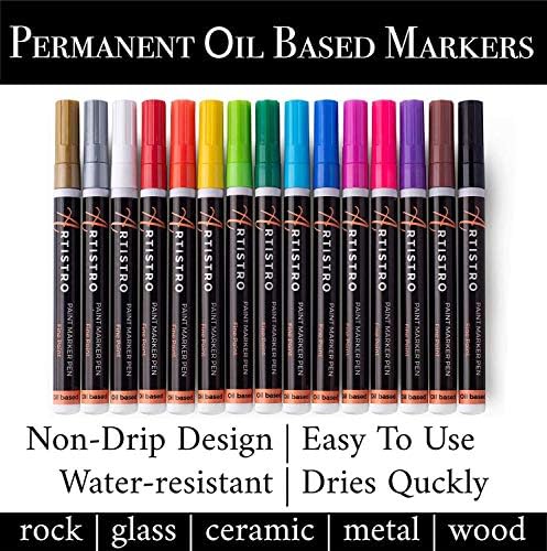 Artistro 12 акрилни сјајни маркери на боја екстра-фино и 15 нафта-базирана акрилна боја пенкала фино врв, пакет за занаетчиски производи