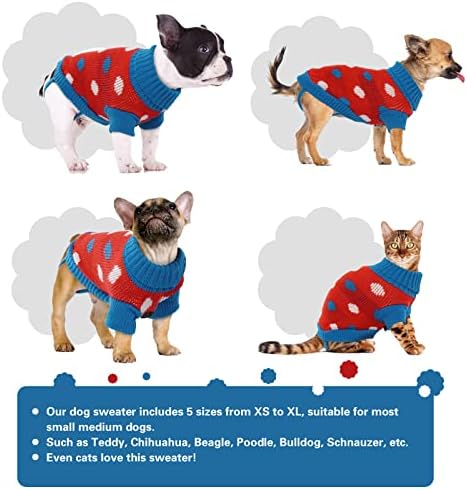 Pumyporeity кучиња џемпер, миленичиња за миленичиња трикотажа за мали средни кучиња, кутре симпатична полко -точка плетена скокач за есен зима, кучиња пулвер плетена обл