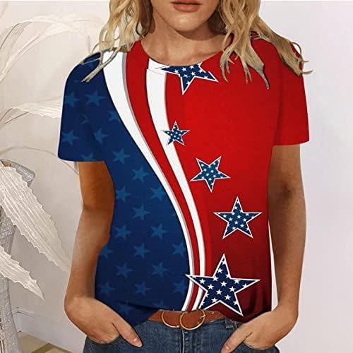 Womenените кратки ракави маички во боја блок мерика starsвезди starвезди blвезди кошули екипаж вратот на вратот Бранч со основни маици