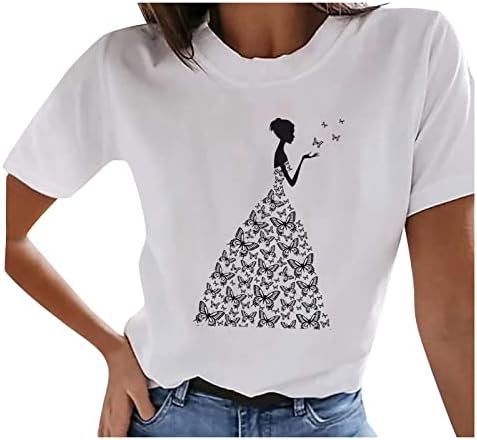 Тинејџерски девојки летна кошула за женски врвови на вратот на вратот врвови за печатење графички маички симпатична тунична маица маица блуза