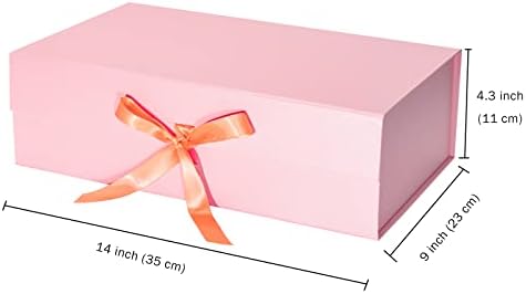 ЗАВИТКАНА 2 парчиња Розова Кутија За Подароци Со Сатенска Лента, 14х9х4, 5 Инчи Склопувачка Кутија За Подароци Со Магнетно Затворање За Забава,