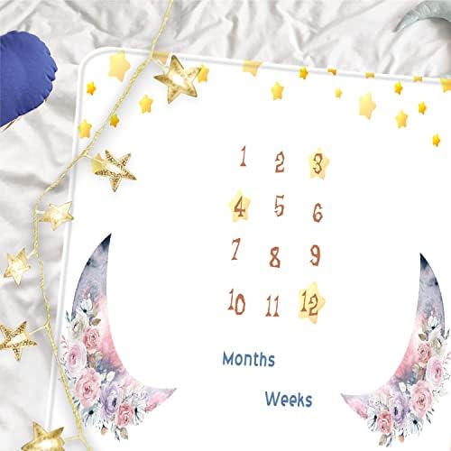 Qicaiyun Baby Milestone, ќебе и starвезда, близнаци месечно бебето ќебе со маркер, бебешки ќебе унисекс, подарок за бебиња туш Newmom