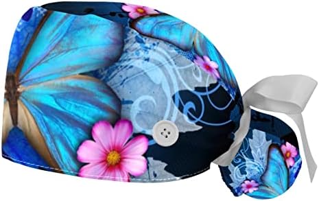 2 пакувања за работни капачиња со копче, сина пеперутка цвет од буфан шрафци жени долга коса