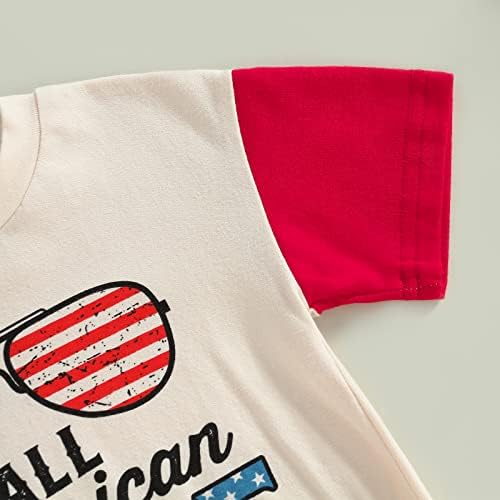 Hnuanlui 4 -ти јули бебе момче девојче Облека САД маица ромпер боја блок со краток ракав меур од каросерија летна облека