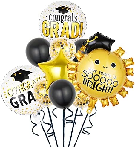 Дипломирање Партиски Балони 10 парчиња Честитки Балони Злато Сонце Фолија Балони Дипломирање Партиски Украси Класа на 2023 Година