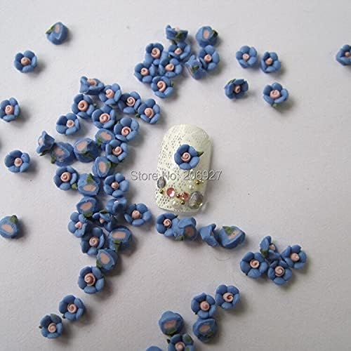 CF1-9 30PCS Симпатична керамичка сина цветна форма на нокти за украсување на уметност