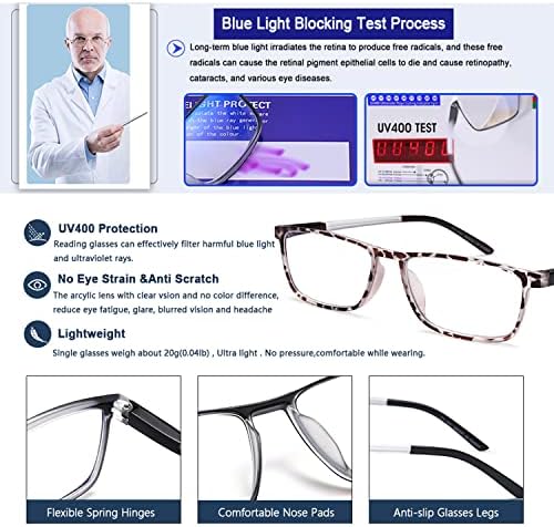 Очила 4 пакувања за читање очила за мажи и жени - читатели на блокирање на сина светлина со пролетни шарки - Анти сјај/УВ зраци