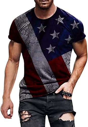 Машко 4 -ти јули американско знаме патриотски кошули со кратки ракави на екипажот на екипажот популарен тренинг мускулен маици врвови