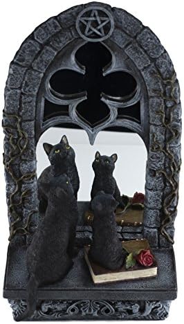 Веронез дизајнира две црни мачки пред прозорецот огледало фигура 13 висок полистон нов во кутија!