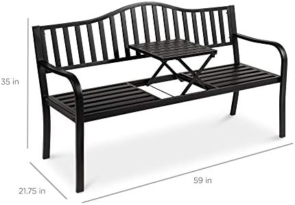 Најдобар избор производи на отворено градинарска клупа со средна маса, челик со двојно седиште за внатрешен двор, тремот, задниот двор/рамка