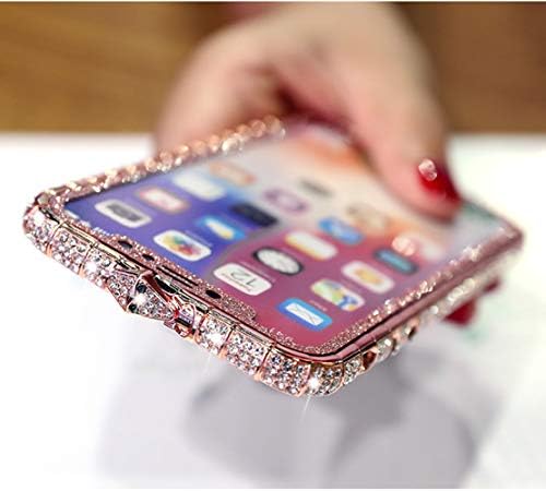 Luvi за iPhone 12 Bling Glitter Diamond Case симпатична за жени rhinestone кристал сјајна налепница кожа облога метална браник рамка раб за