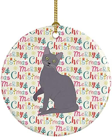 Богатства на Каролина WDK2430CO1 Корат мачка Божиќен керамички украс, украси за новогодишни елки, висечки украс за Божиќ, празник, забава, подарок,