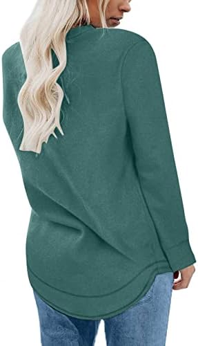 Кошули со долг ракав за жени модни џемпери Обични врвови на жените тенки руно удобно пуловер Туника за хеланки за хеланки