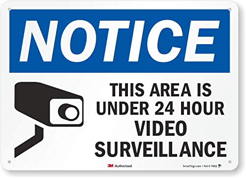 „Забелешка - оваа област е под 24 часа видео надзор“ знак од SmartSign | 10 x 14 3м рефлективен алуминиум