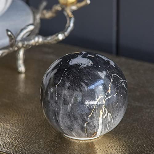 А & Б Дома Декоративни топки - Декоративни орби за садови вазни за табели за табели, 4 сива керамичка сфера за дневна соба трпезарија, сет од